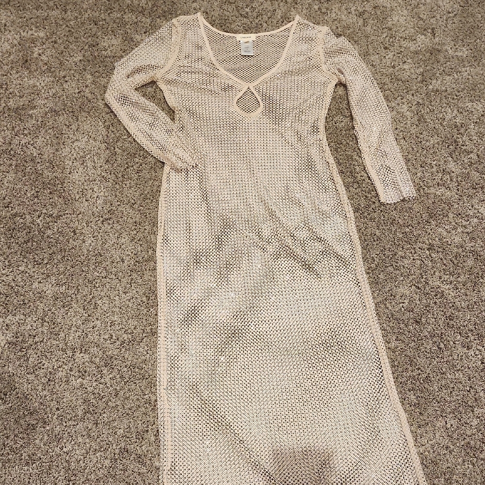 L'AGENCE Beige Mesh Knit Swim Cover Up Beautiful